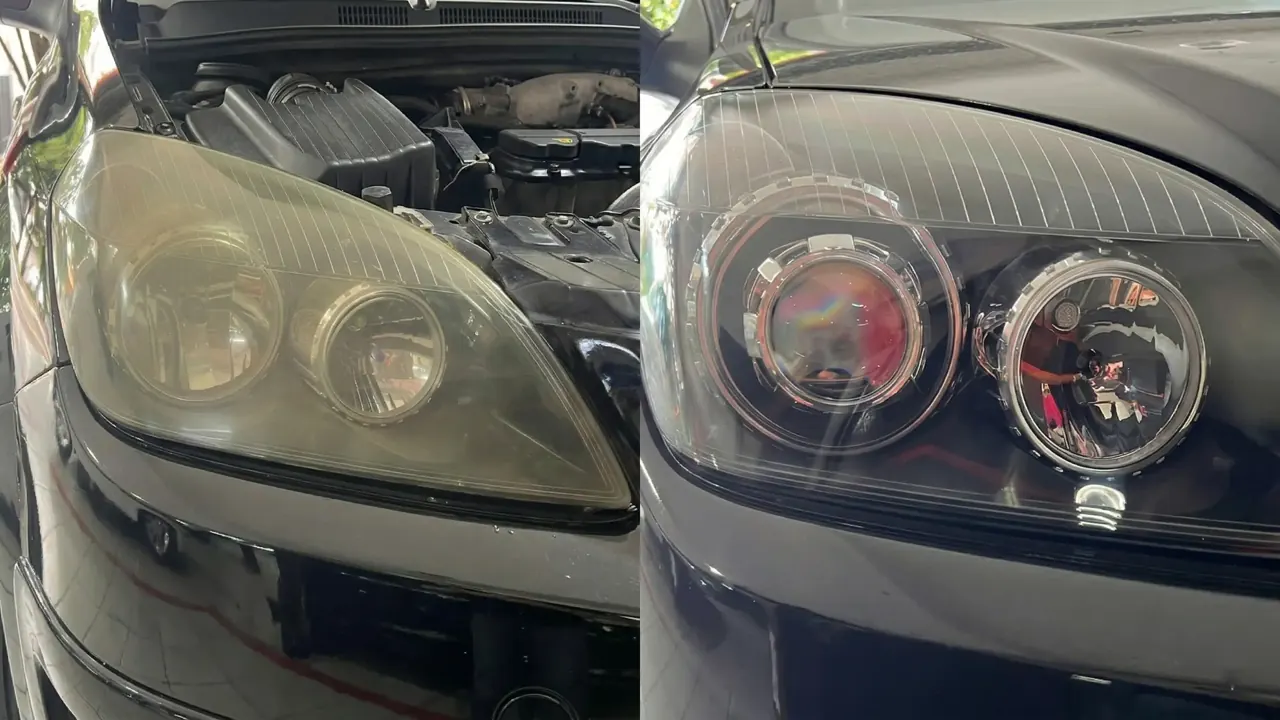 Farol automotivo com lente opaca antes de avaliação