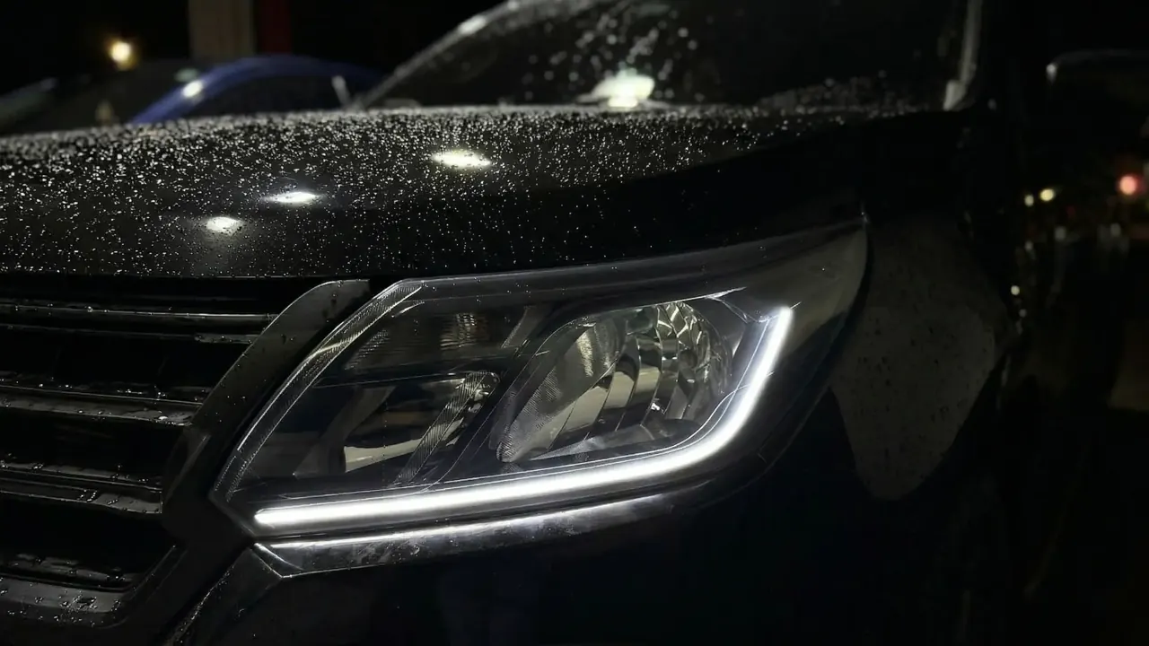 Dianteira de veículo com diferentes elementos de iluminação automotiva