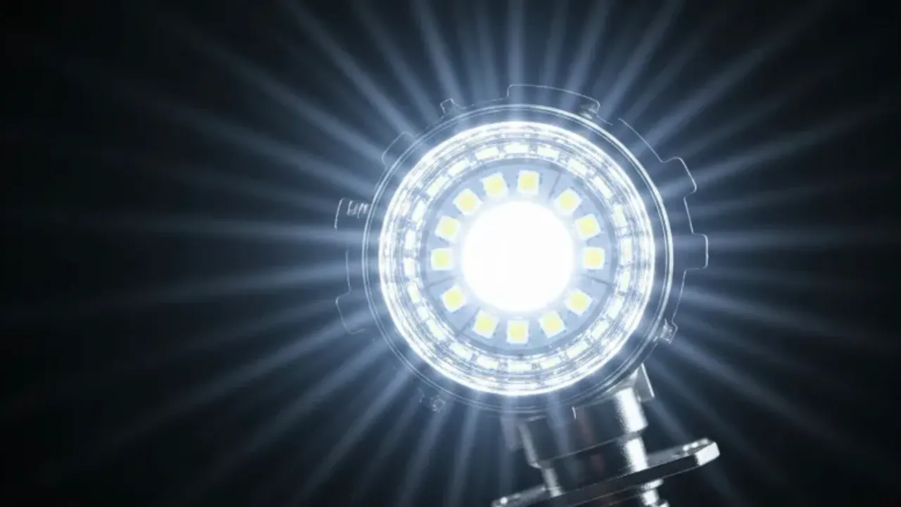Feixe de farol automotivo observado em condição noturna